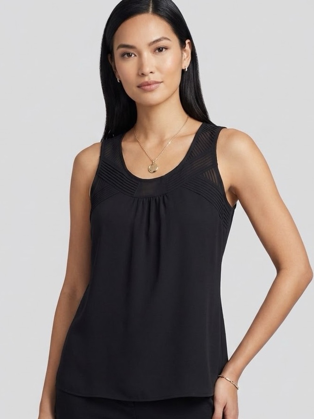 White House Black Market Black Sleeveless Mixed-Panel Camisole